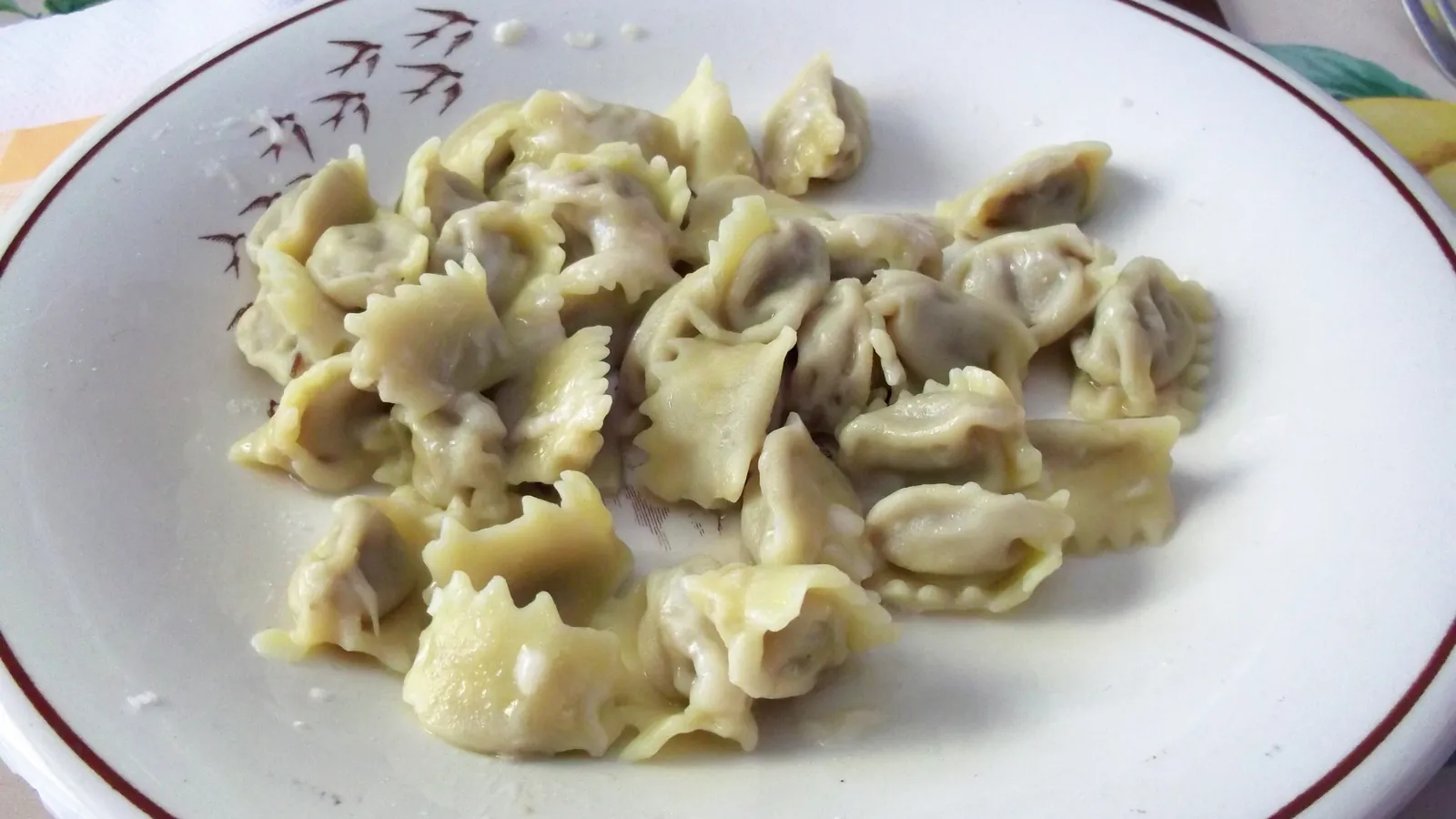 Piatti tipici di Torino: agnolotti del plin fatti in casa in un piatto bianco